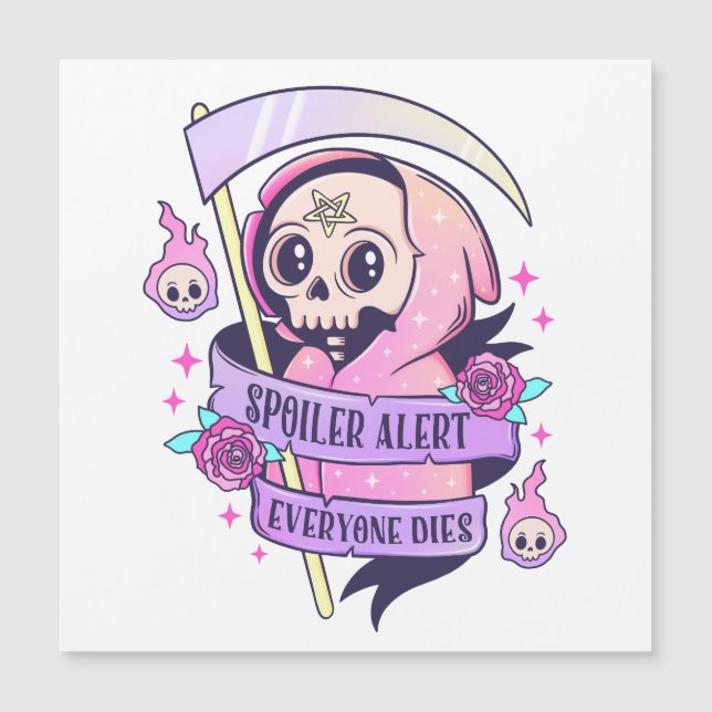 Spoiler Alert Jeder stirbt Niedlich rosa Halloween Magnetkarte (Vorderseite)