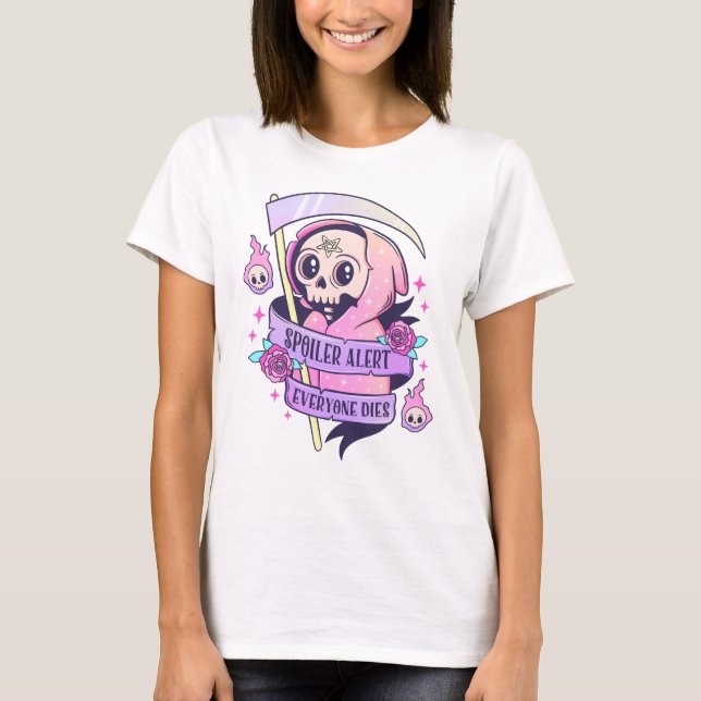 Spoiler Alert Jeder stirbt Niedlich rosa Halloween T-Shirt (Vorderseite)