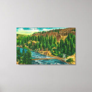 Spokane-Fluss und Suspendierungs-Fuß-Brücke Leinwanddruck