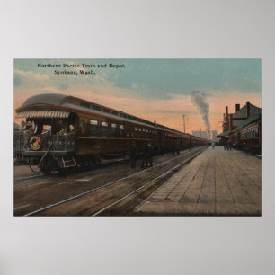 Spokane, WA - Aussicht auf den Nordpazifik-Zug und Poster