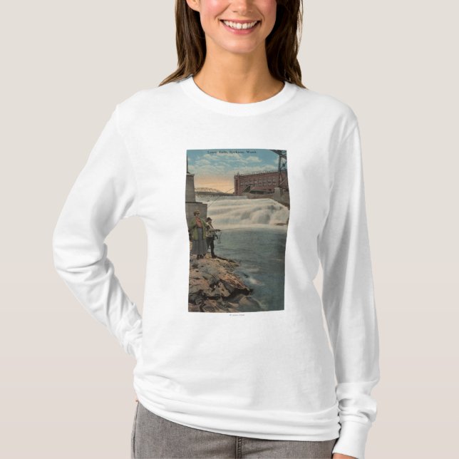 Spokane, WA - Paar-Fischen auf niedrigeren Fällen T-Shirt (Vorderseite)
