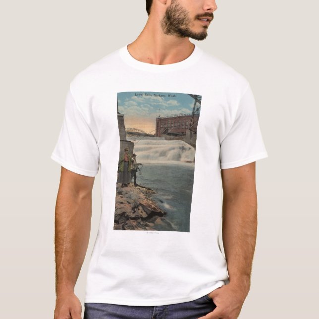 Spokane, WA - Paar-Fischen auf niedrigeren Fällen T-Shirt (Vorderseite)