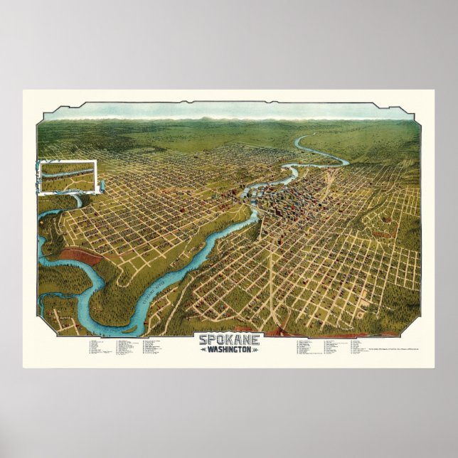 Spokane, WA Panorama Karte - 1905 Poster (Vorne)