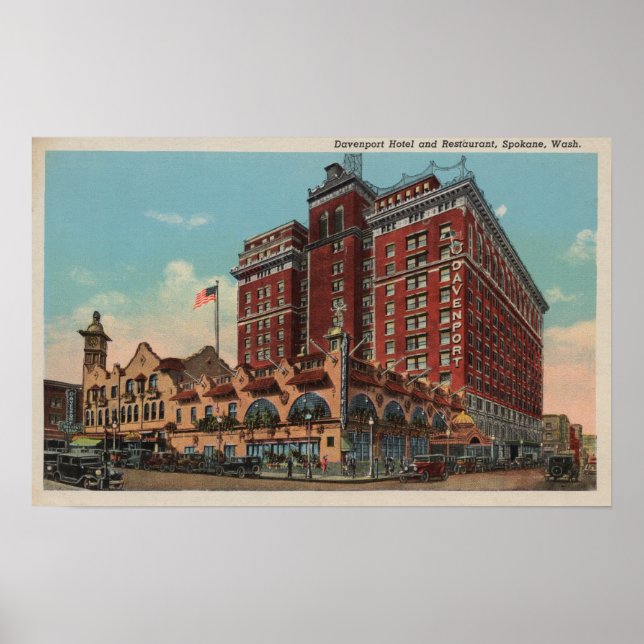 Spokane, WA - View of Davenport Hotel #1 Poster (Vorne)