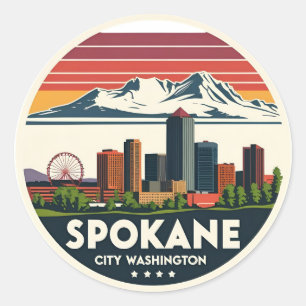 Spokane Washington DC Skyline Runder Aufkleber