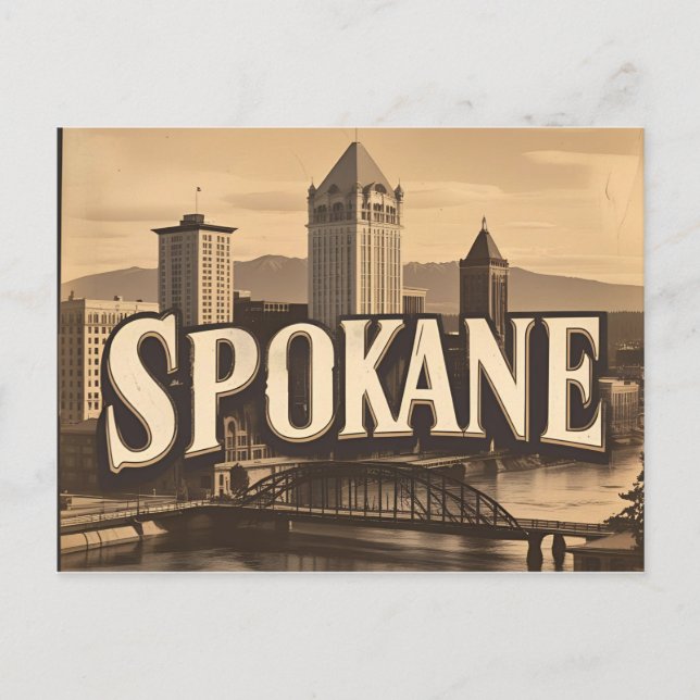 Spokane Washington DC Vintag Skyline Postkarte (Vorderseite)