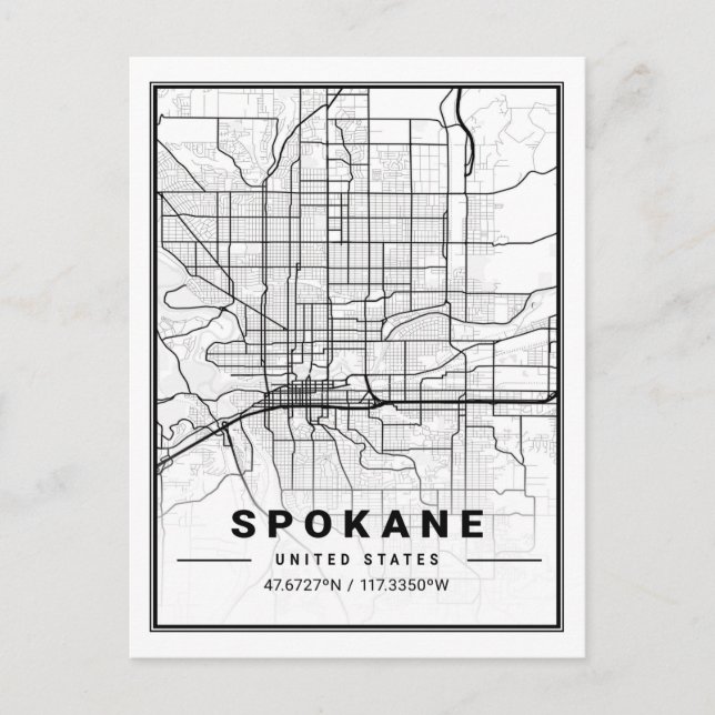 Spokane Washington USA Travel City Map Postkarte (Vorderseite)