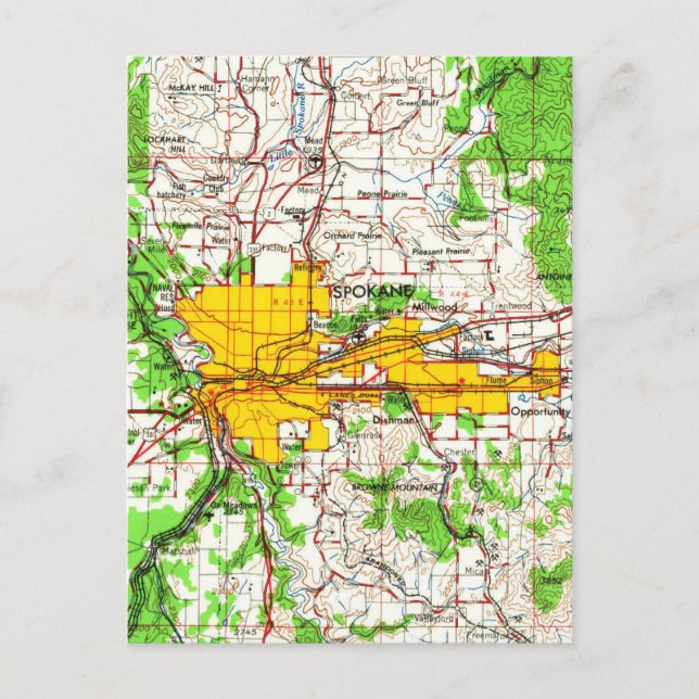 Spokane Washington Vintage Karte  (Vorderseite)