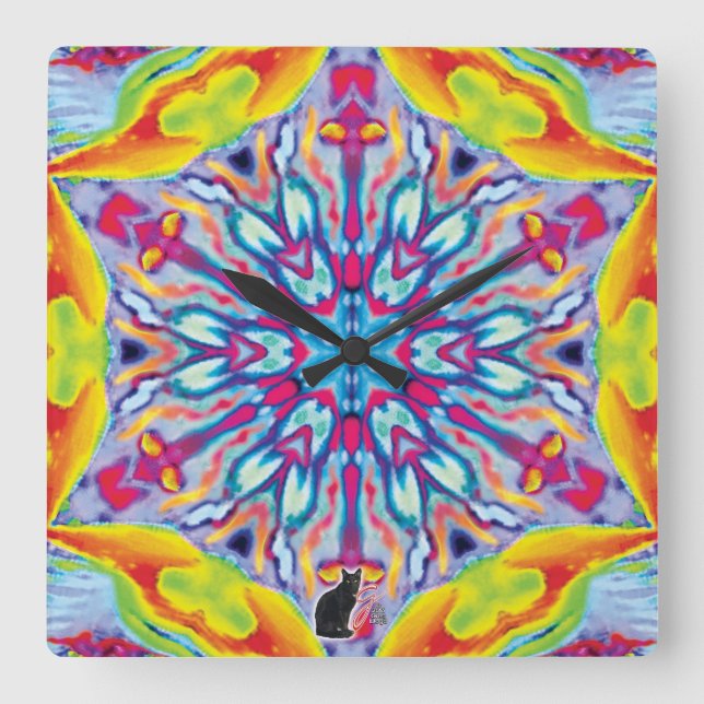 Spokes Kaleidoscope Quadratische Wanduhr (Vorderseite)