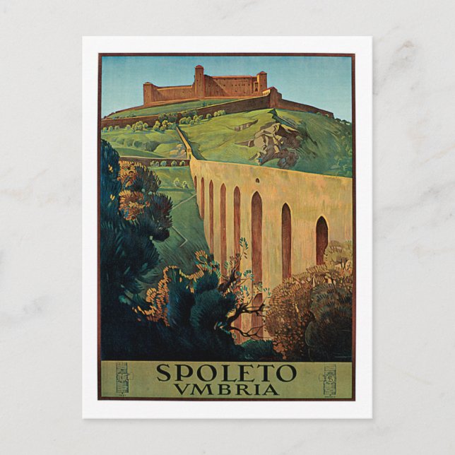 Spoleto Umbria Italien Vintage Travel Poster Postkarte (Vorderseite)