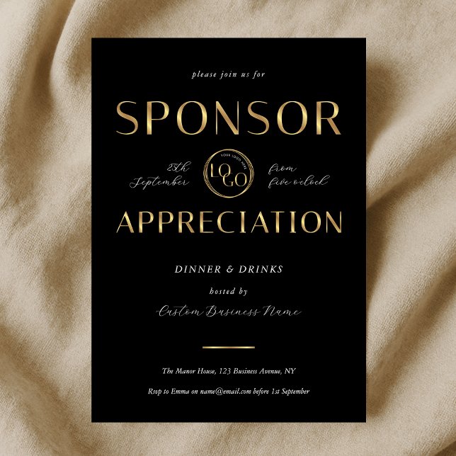 Sponsor Appreciation Black & Gold Logo Corporate Einladung (Von Creator hochgeladen)