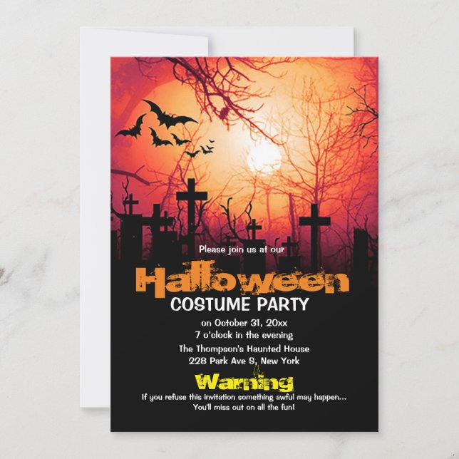 Spooker Friedhof Moon Bats Halloween Kostüm Party Einladung (Vorderseite)