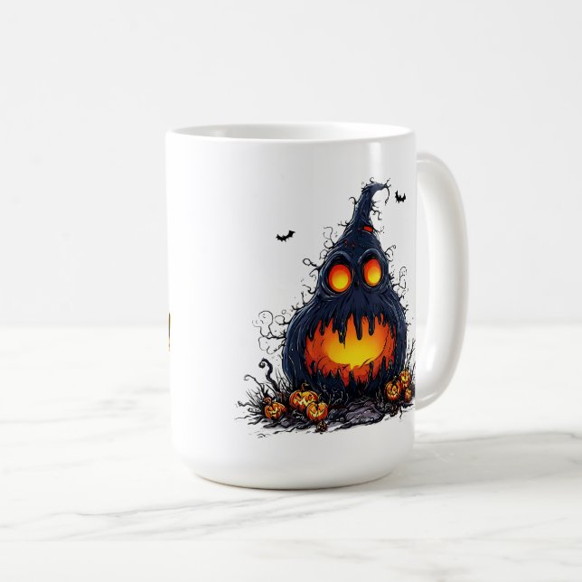 Spooker Jack O’Lantern Pumpkin mit leuchtenden Aug Kaffeetasse (VorderseiteRechts)