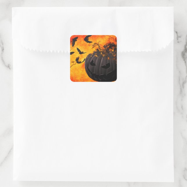 Spooker Kürbis und Fledermäuse-Abbildung Quadratischer Aufkleber (Tasche)