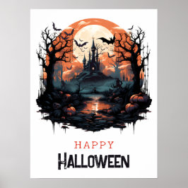 Spooker Ort, Vollmond, Fledermäuse, Spuk Haus Poster