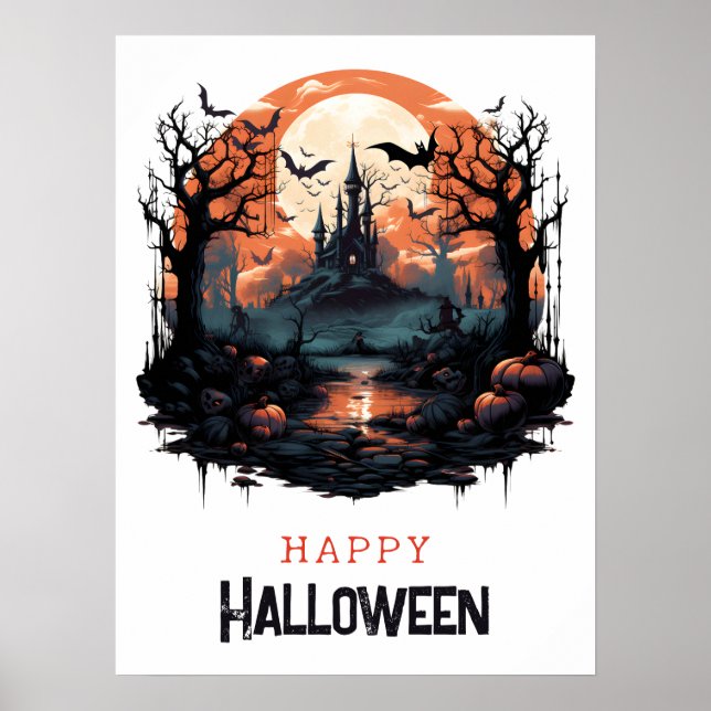 Spooker Ort, Vollmond, Fledermäuse, Spuk Haus Poster (Vorne)