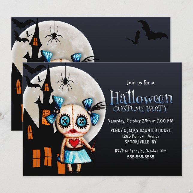 Spooker Voodoo Puppen Halloween Kostüm Party Einladung (Vorne/Hinten)
