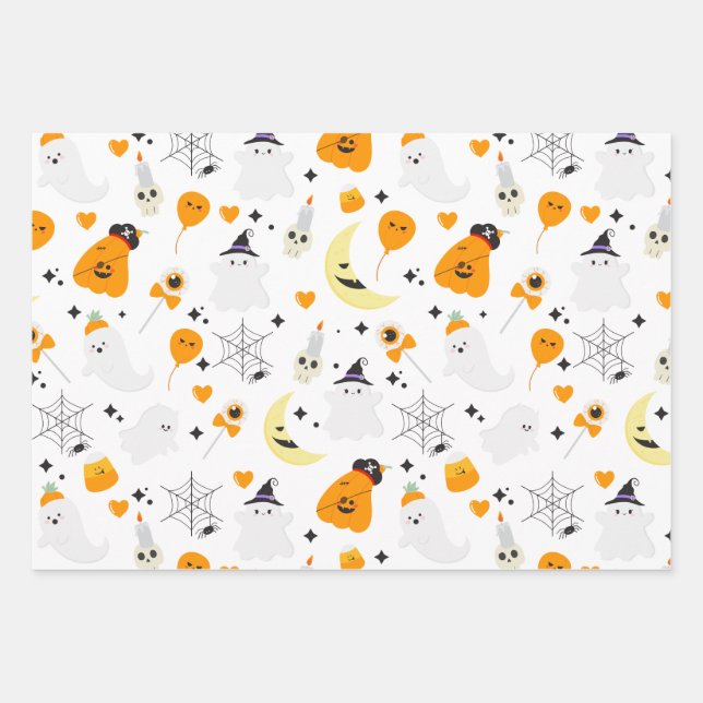 Spookes Halloween beängstigendes Geistermuster Geschenkpapier Set (Vorderseite)