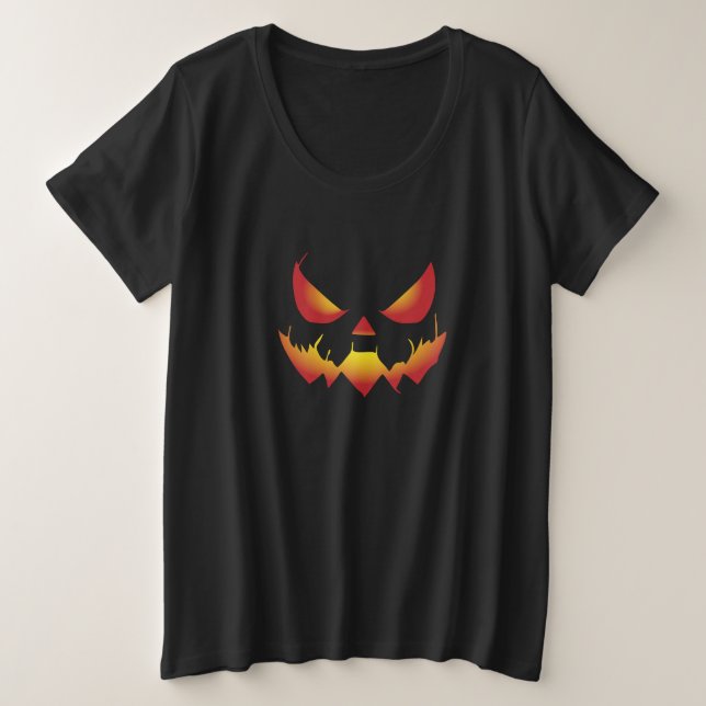 Spookes Halloween-Dämonengesicht brennt Große Größe T-Shirt (Design vorne)