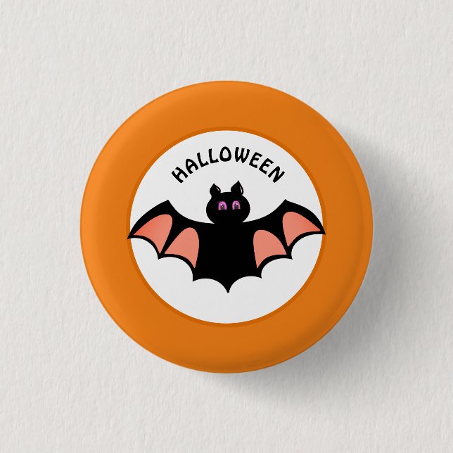 Spookes Halloween-Fledermäuse auf Orange & White Button (Vorderseite)