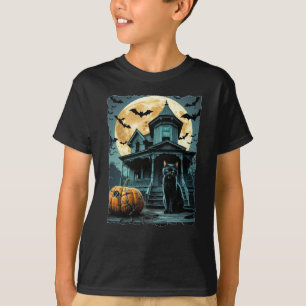 Spookes Halloween-Haus mit schwarzer Katze T-Shirt