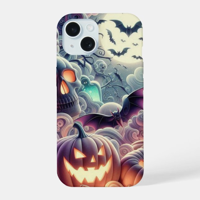 Spookes Halloween mit Fledermäusen, Tränen, Kürpen iPhone 15 Hülle (Rückseite)