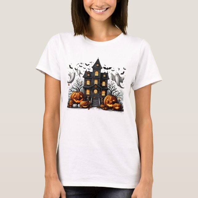 Spookes Halloween mit Kürbis und Geistern T-Shirt (Vorderseite)