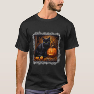 Spookes Halloween Niedliche Schwarze Katze und Kür T-Shirt