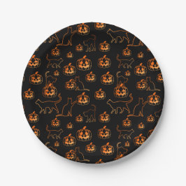 Spookes Halloween-Schwarze Katzen und Kürbismuster Pappteller
