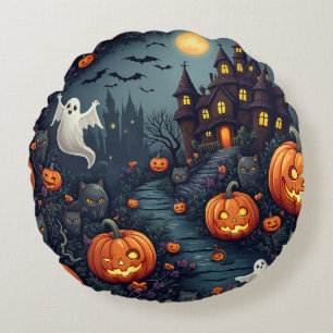 Spookes Halloween Spuk nächtliches Rundwurfkissen Rundes Kissen