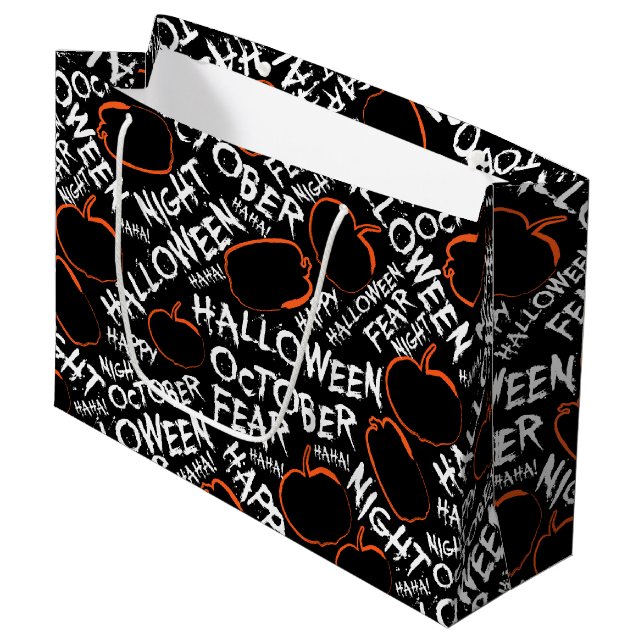 Spookes Halloween-Wörter Party gekachelt Muster Große Geschenktüte (Vorderseite Schrägansicht)
