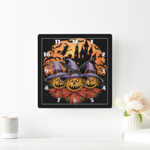 Spookes Halloweenschaukeln unter Vollmond Quadratische Wanduhr