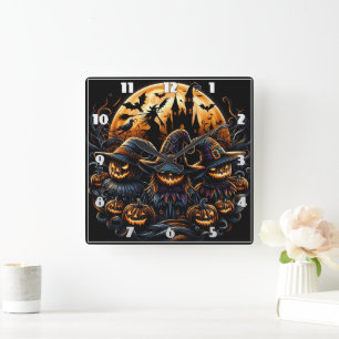 Spookes Halloweenschaukeln unter Vollmond Quadratische Wanduhr