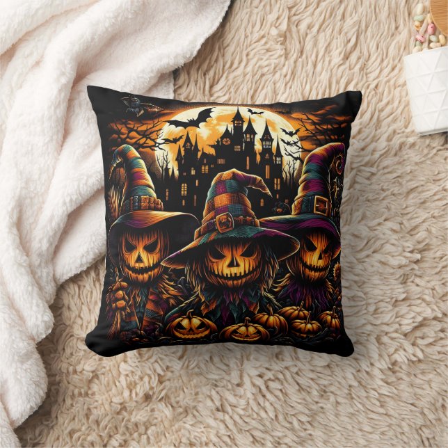Spookes Halloweenschrei mit glühenden Kürbis Kissen (Decke)