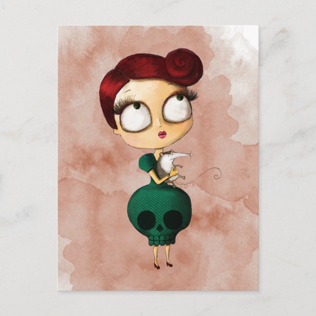 Spookes Mädchen mit Opossum Postkarte (Vorderseite)