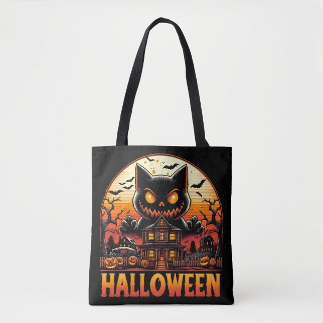 Spookes Monster Cat Spuk House Halloween Tasche (Vorderseite)