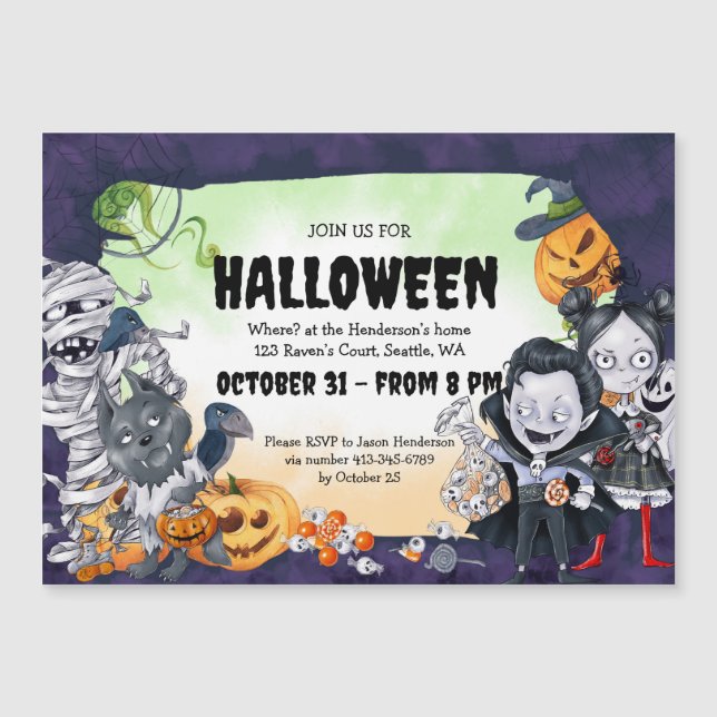 Spookes Niedliches Halloween-Party Magneteinladung (Vorderseite)