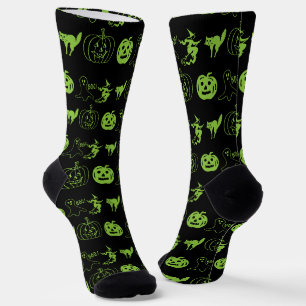 Spookes schwarz-grünes Kürbiskatzenkatzenwirbel Ha Socken