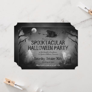 Spookes Schwarz-Weiß-Halloween-Party Einladung
