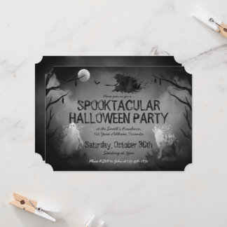 Spookes Schwarz-Weiß-Halloween-Party Einladung
