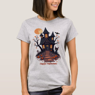 Spookes Spuk Haus & Black Cat Halloween T-Shirt