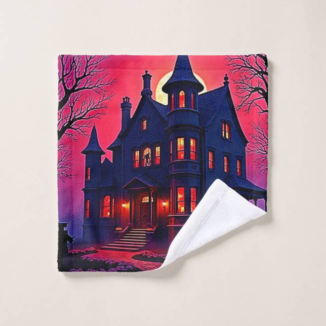 Spookes Spuk Haus im Dusk Design Badhandtuch Set (Waschlappen)