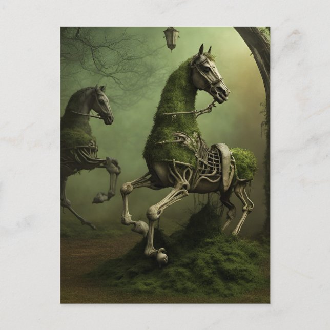 Spookes Viktorianisches Pferd Skelett Postkarte (Vorderseite)