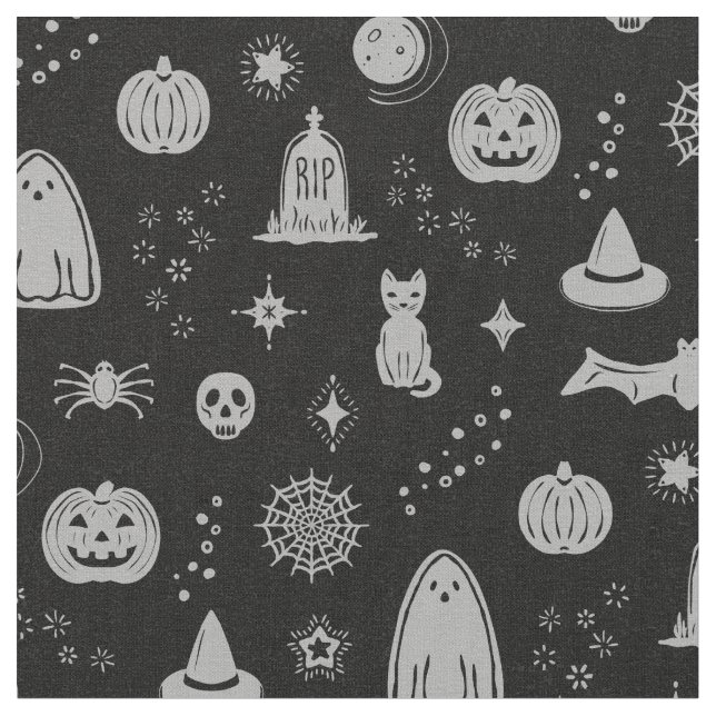 Spookie-Dinge Muster - Kohle + Nebelstoff Stoff (Nahaufnahme)