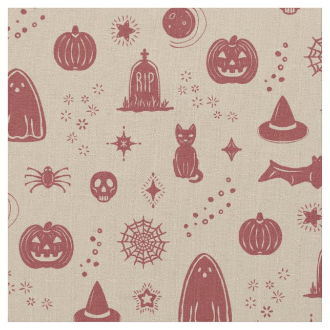 Spookie-Dinge Muster - Taube + Ruby-Gewebe Stoff (Nahaufnahme)