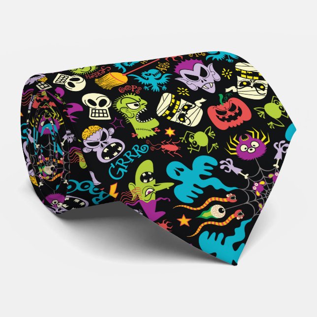 Spookke Halloween-Kreaturen im coolen Musterdesign Krawatte (Gerollt)
