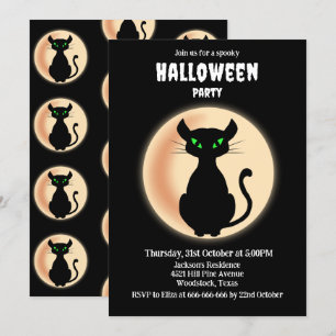 Spookke schwarze Katzengrün Augen mit Mond Hallowe Einladung