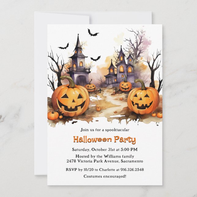 Spookoky Spuk House Pumpkins Kids Halloween-Party Einladung (Vorderseite)