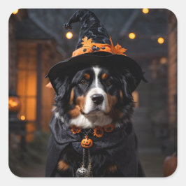 Spooktacular Bernese Dog: Ein Halloween-Howl-o-Wee Quadratischer Aufkleber