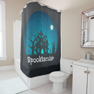 Spooktacular Blau und Schwarz Spuk Haus Duschvorhang